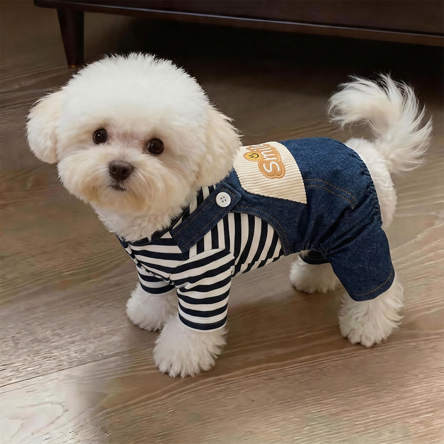狗狗衣服秋冬款牛仔背带裤比熊雪纳瑞泰迪保暖加厚小型幼犬四脚衣