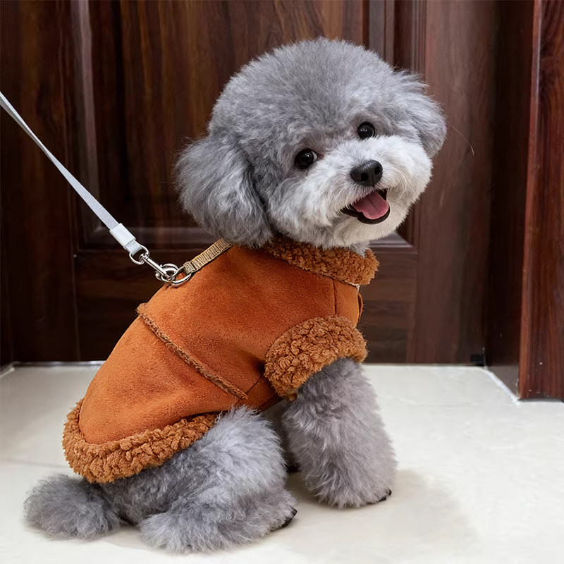 狗狗衣服秋冬款麂皮绒马甲可牵引加绒保暖泰迪比熊博美猫咪小型犬