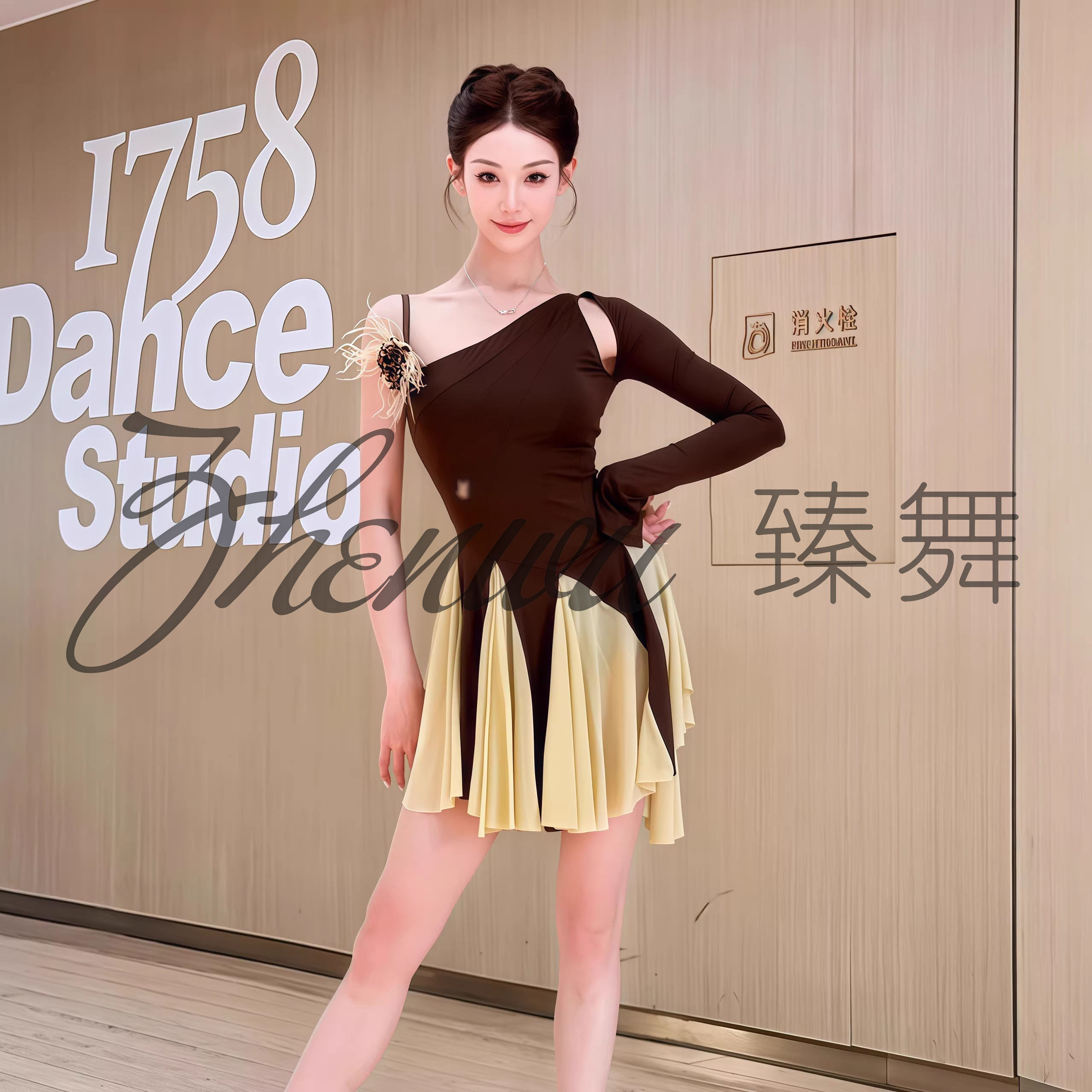 2026秋季新款拉丁舞服成人女练习服斜肩镂空长袖吊带连衣裙套装