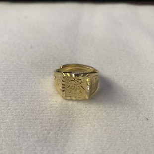 黄铜戒指男款男戒福发方形活口开口可调节金色复古饰品