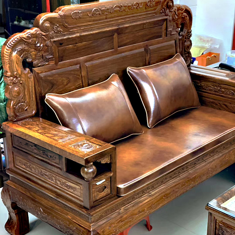 极速定制红木沙发真皮坐垫冬夏两用刺F绣中式罗汉床餐椅家用防滑