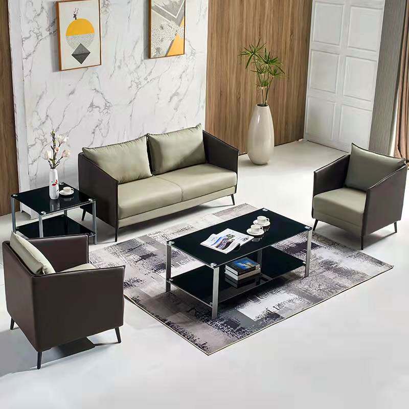 新品办公家具商务接待室简约休闲西皮三J人位时尚现代铁艺沙发茶