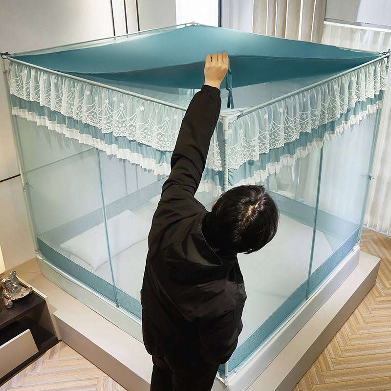 极速A类加密回底床笠式防摔蚊帐家用防G尘顶T型三开门拉链坐床加