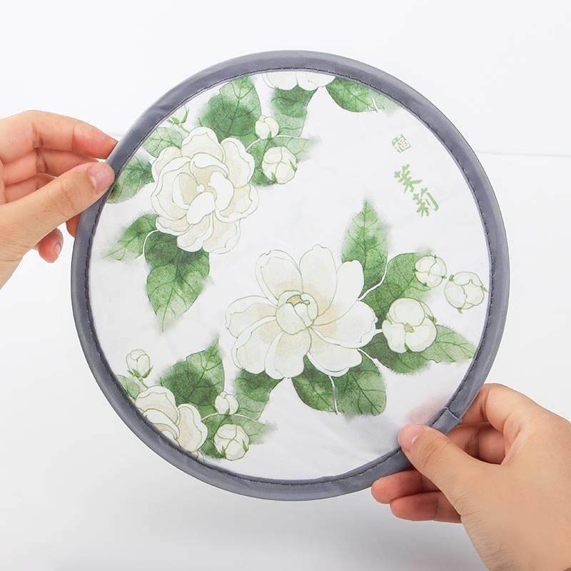 极速折叠团扇中国风古典精美inAs简约随身便携圆形收缩布面扇子学