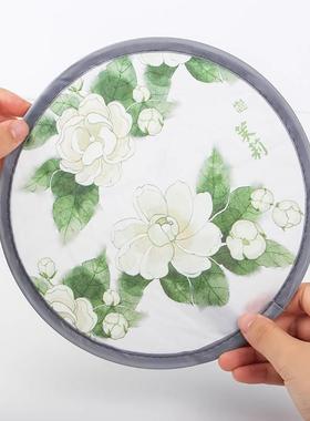 极速折叠团扇中国风古典精美inAs简约随身便携圆形收缩布面扇子学