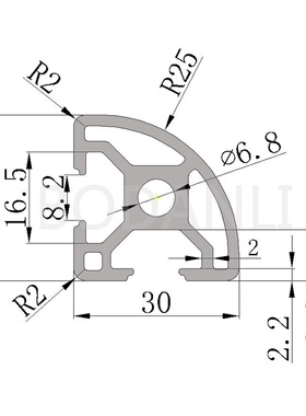 极速博丹利工业铝挤型材料欧v标3030R喷砂黑色氧化扇形流水线弧形