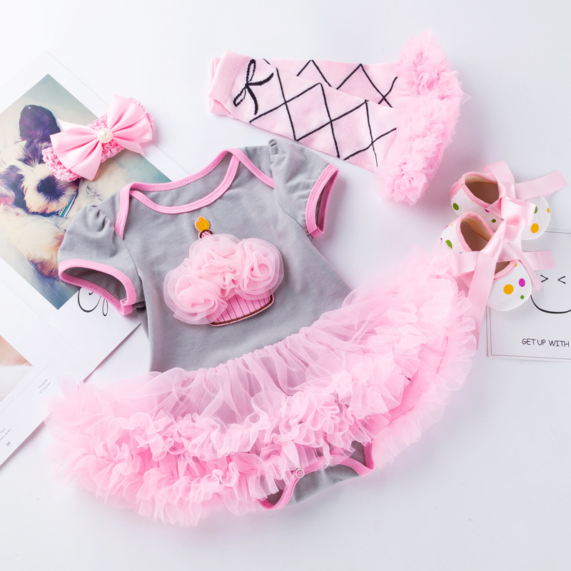 极速厂家婴儿短袖包n屁裙0-2岁女宝宝生日装粉色哈衣裙学步鞋袜四