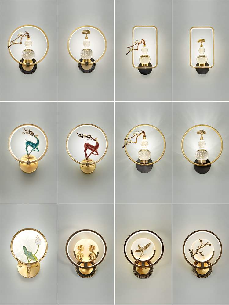 极速新中式全铜h壁灯轻奢现代简约卧室牀头创意楼梯过道客厅背景