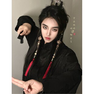 新品马面裙国风超长流苏无耳洞y耳挂汉服古风新中式小众耳环男女