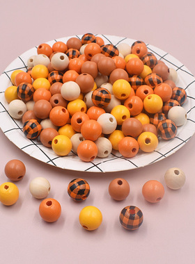 极速new Halloween plaid wood bead color grass woSod bead DIY