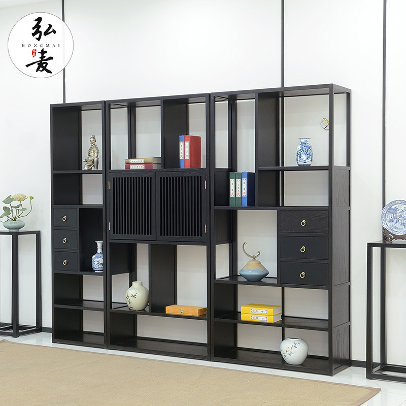 极速新中式书柜白蜡木实木禅意展示柜G博古架组合现代靠墙落地书