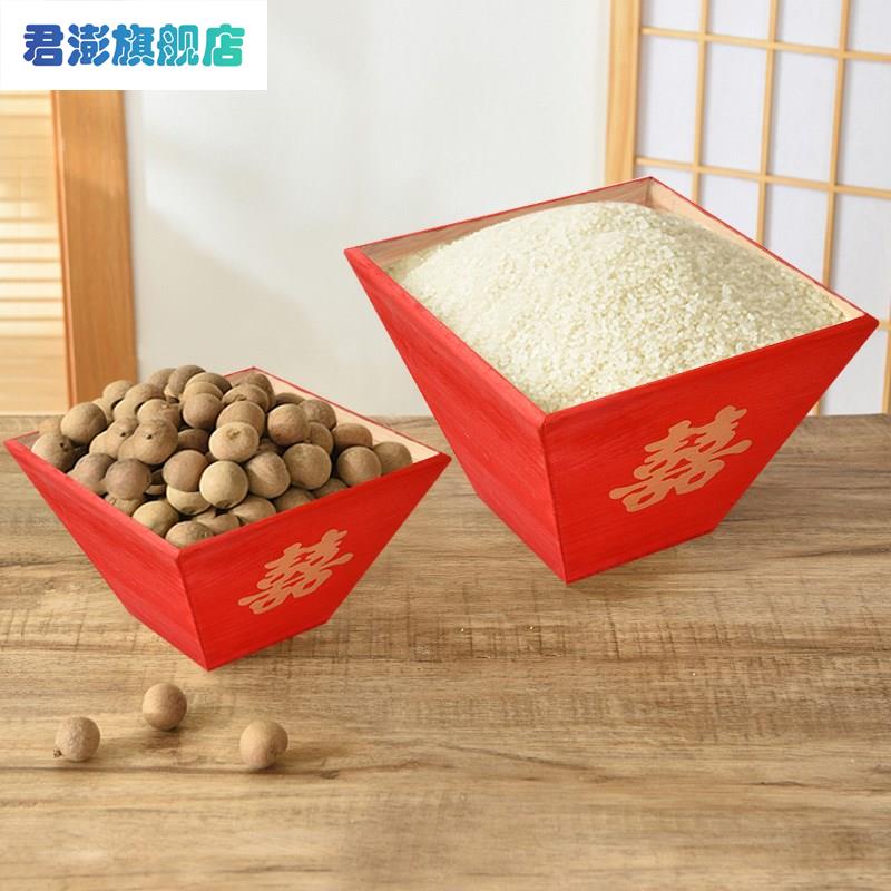 极速实木日进斗金仿古米斗客厅z创意摆件老式结婚用升四方升子开