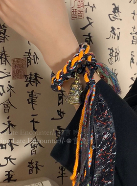 新品藏式李火旺h手链山鬼花钱铃铛红色手绳女新中式五帝钱铜钱个