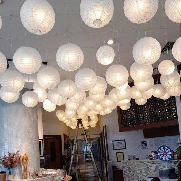 极速White Hanging Poaper Lantern Lamps Paper Ball Lanterns L