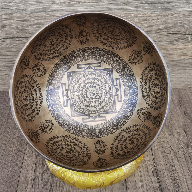 极速尼泊尔颂钵坛城o金文钵菩萨青铜雕刻佛像佛音钵铜磬佛音碗阿