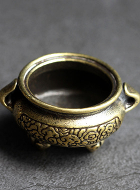 极速实心纯黄铜办公桌面小摆件香炉香摆插K香古铜工艺品礼品手把