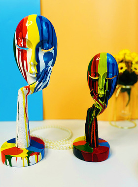 极速创意北欧风泼彩人脸面具树脂工艺品摆件N家居办公室桌面装饰