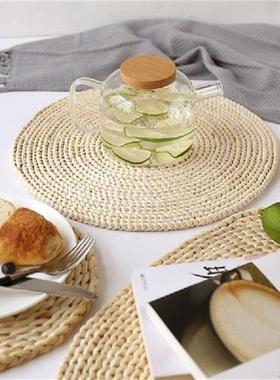 极速Roundd Rattan Placemats Corn Bale Weaving Table Mat Hand