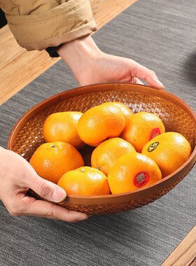 极速手工竹编大j漆水果篮家用圆形桌面收纳筐复古中式编织竹篮子