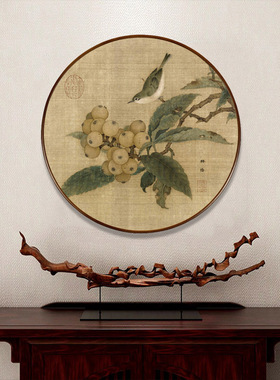 极速圆形电c表箱挂画中式客厅背景墙装饰画玄关过道壁画林椿枇杷
