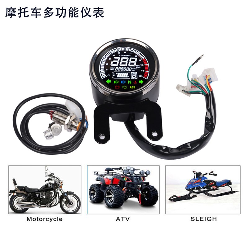 新品适用摩托车多功能仪表改装里程公英里M切换液晶屏显示转速表