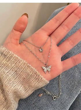 极速New Shiny Butterfly Necklace Ladies ExNquisite Double La