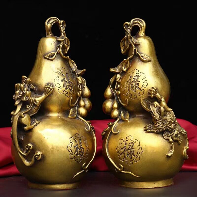 极速黄铜葫芦福禄一对家居摆件桌面装饰开业送礼金属W工艺酒柜玄