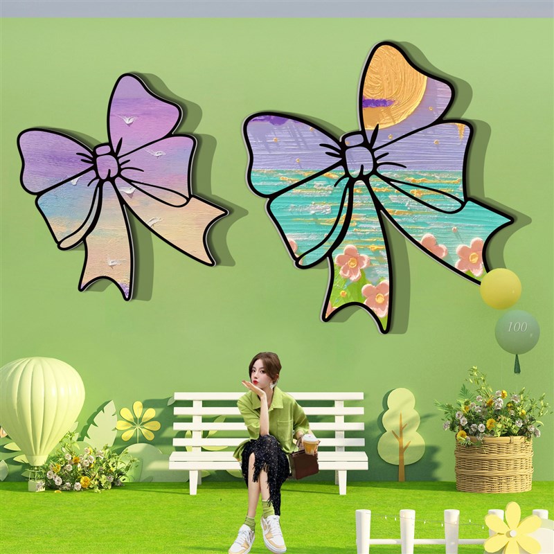 极速网红c美甲店墙面软装饰修摆件睫容院形象背景布置大蝴蝶结贴