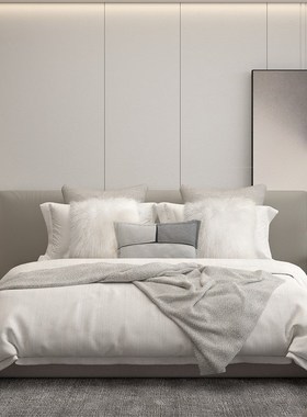 极速现代简约银灰色样板房床品多件套轻奢软装样板间家Z居卖场床