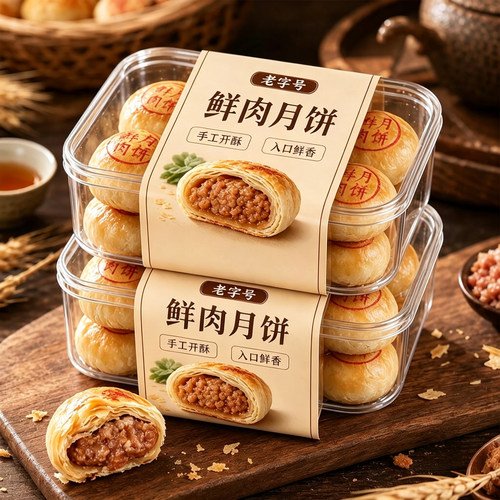 【正宗】上海老字号鲜肉月饼苏州苏式酥皮月饼速冻点心早餐中秋礼