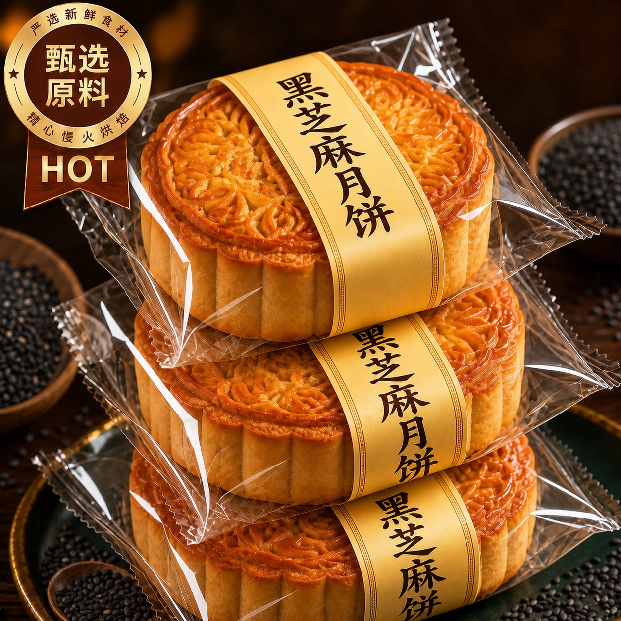 黑芝麻月饼官方旗舰店2026中秋新货黑芝麻馅月饼皮薄满馅0糖0添加