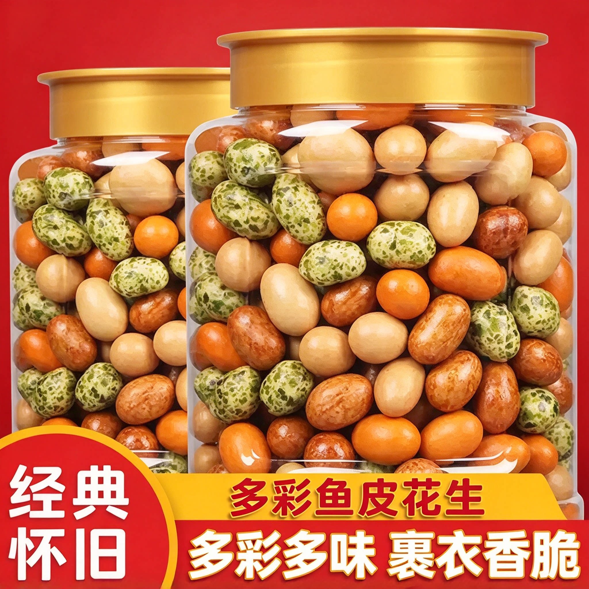 正宗多彩鱼皮花生脆皮花生酥脆多彩豆坚果炒货零食休闲官方旗舰店