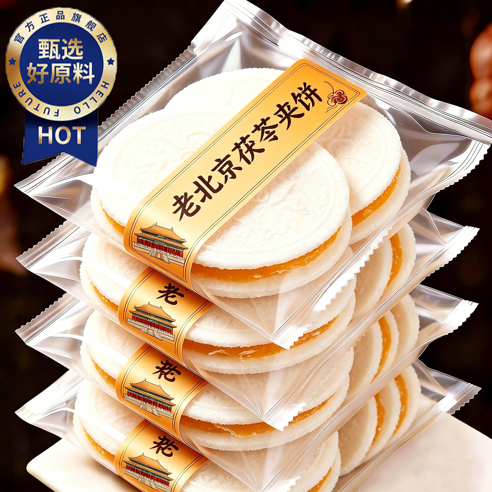 天猫严选茯苓饼北京特产茯苓夹饼正宗传统老式糕点正品官方旗舰店