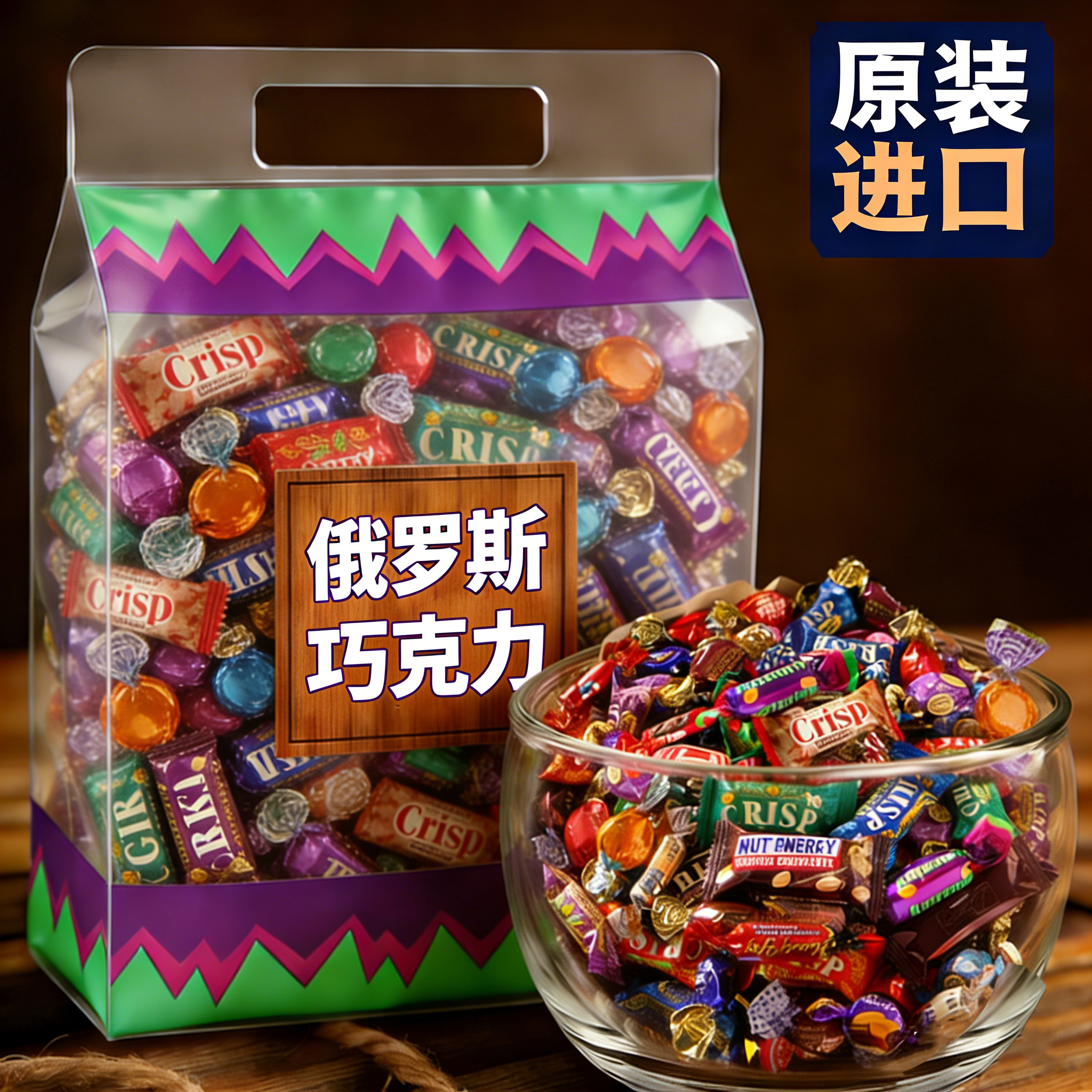 央妈推荐！俄罗斯巧克力混合糖果原装进口官方旗舰店紫皮糖包喜糖