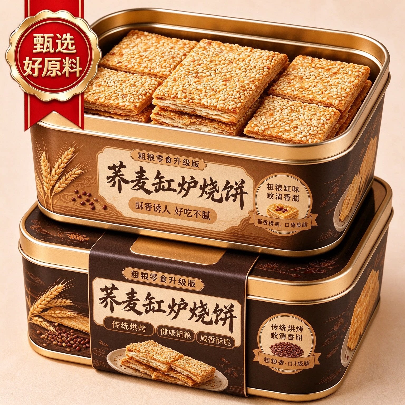 荞麦缸炉烧饼椒盐酥无加蔗糖咸味芝麻糕点千层酥传统糕点河北特产