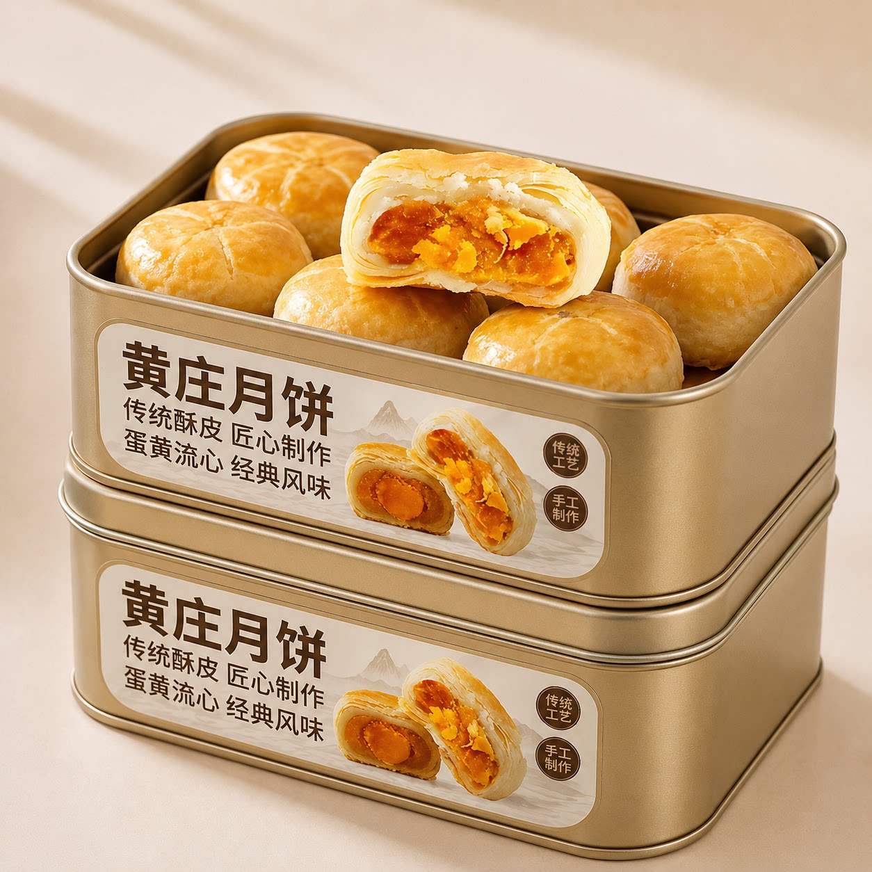 黄庄月饼传统糕点老式手工五仁豆沙月胼蛋黄酥饼特产酥皮板栗苏式