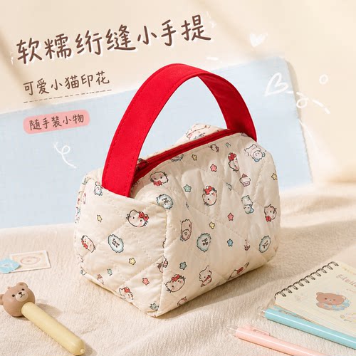 大容量手提化妆包可爱小猫印花