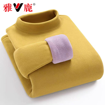 雅鹿秋冬季女士半高领加绒加厚内搭打底衫保暖上衣显瘦修身