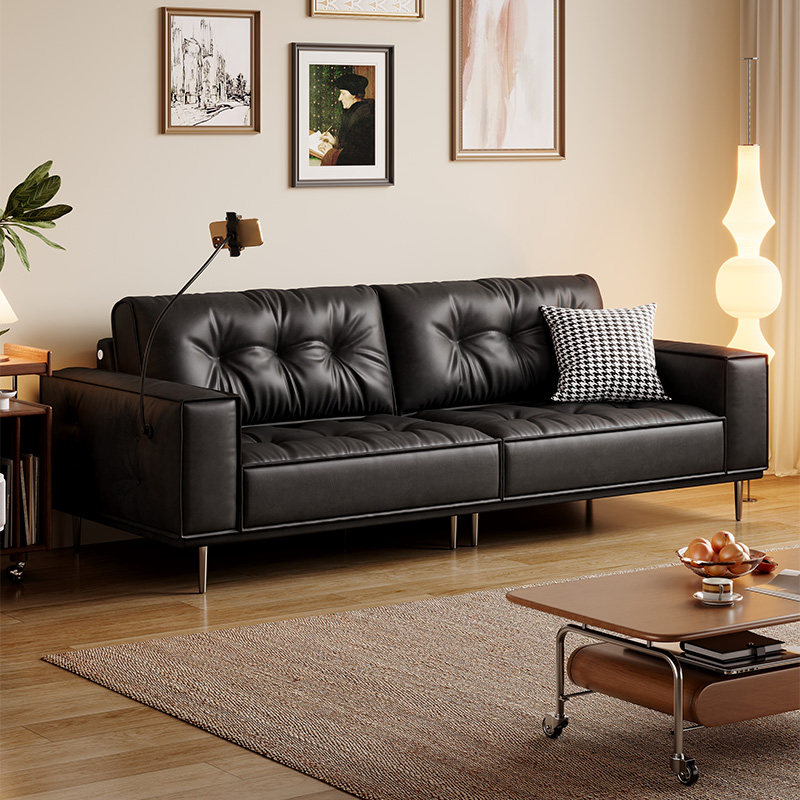 劳伦斯直排真皮沙发意式极简客厅别墅大户型大平层设计师皮艺沙发