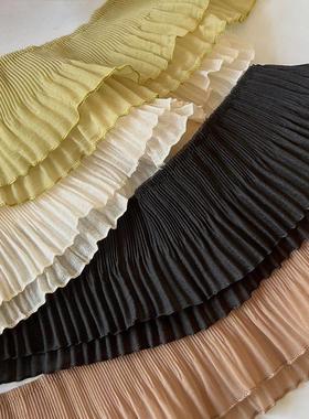 下摆接边加长双层褶皱花边木棉纱卡其棕色杏色黄绿色黑色裙摆衣服