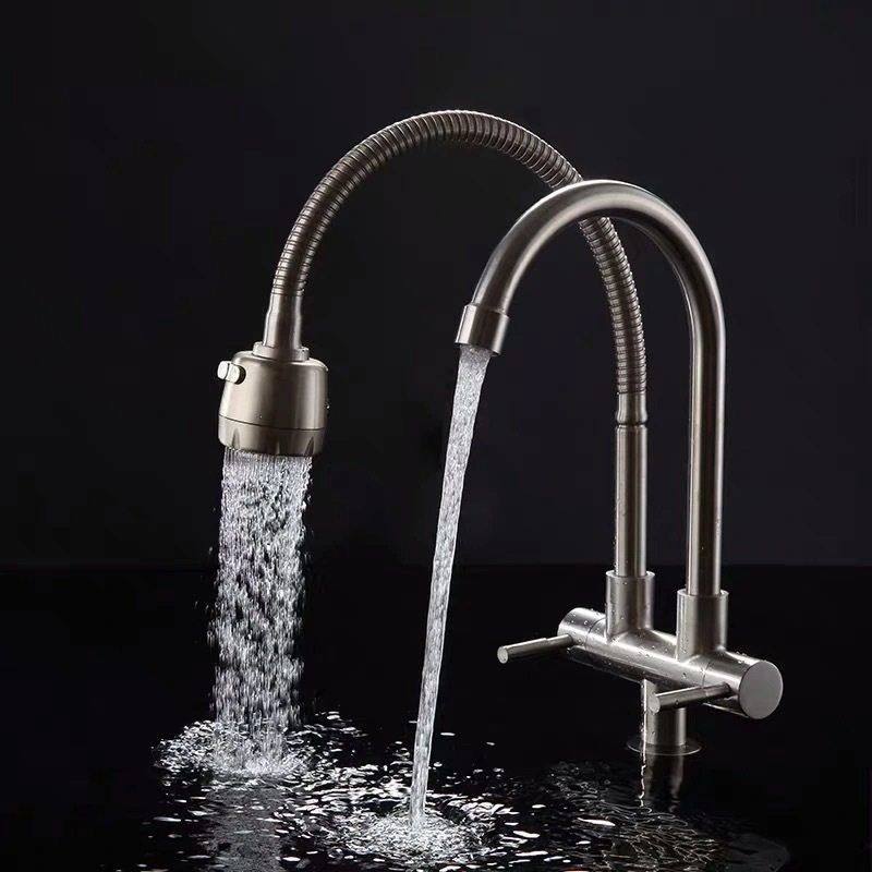 304不锈钢入墙式水龙头 冷双管双把万向旋转厨房水槽双出水龙头,家装主材,厨房龙头,淘宝优惠券,粉丝福利购,淘宝优惠卷