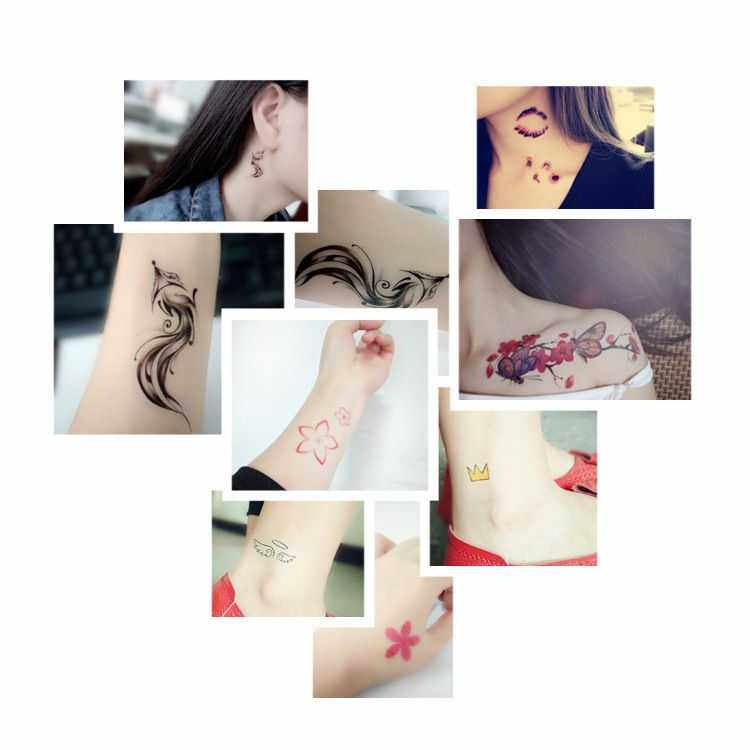 花臂小清新纹身贴3D卡通跨境海娜防水玫瑰花英文字贴纸夜光可批