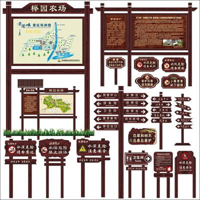 新品防腐木宣传栏景区指示导视导向指引指路牌爱护花草提示警示标