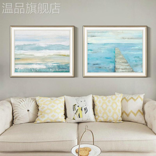 网红简约美式 饰画地中海风景客厅简美轻奢卧室玄关餐厅实木壁画 装