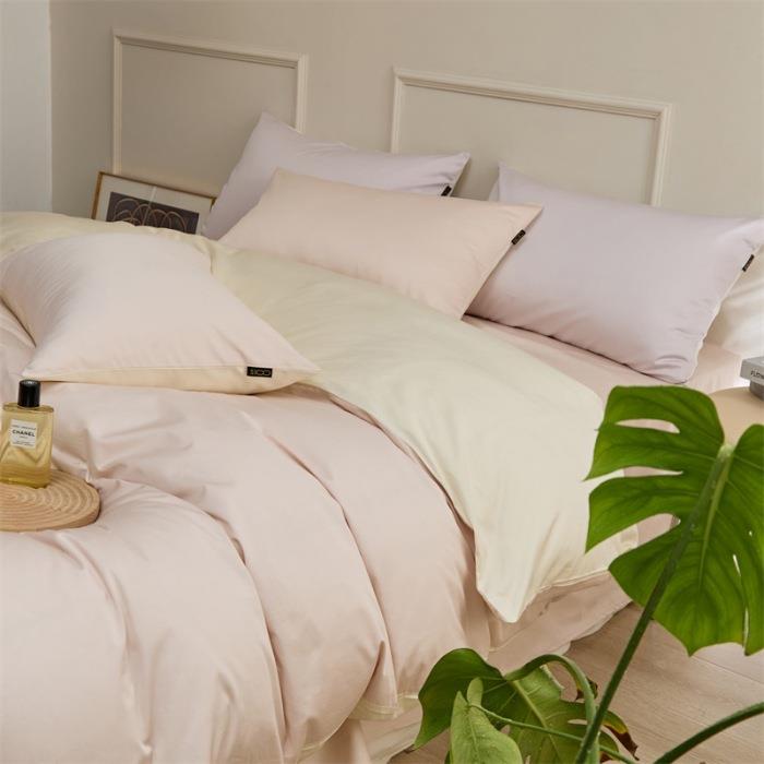 秋冬A类简约纯色100支贡缎长绒棉四件套全棉裸睡双面可用被套1.8