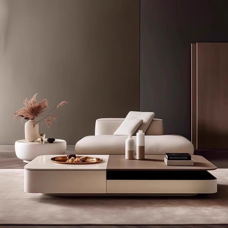 QP6意式极简茶几设计感艺术微晶石木纹小户型储物家用客厅长茶台