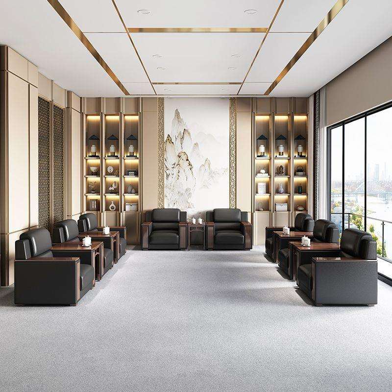 办公会议沙发简约现代商务接待大会堂会客厅贵宾单人位沙发茶几