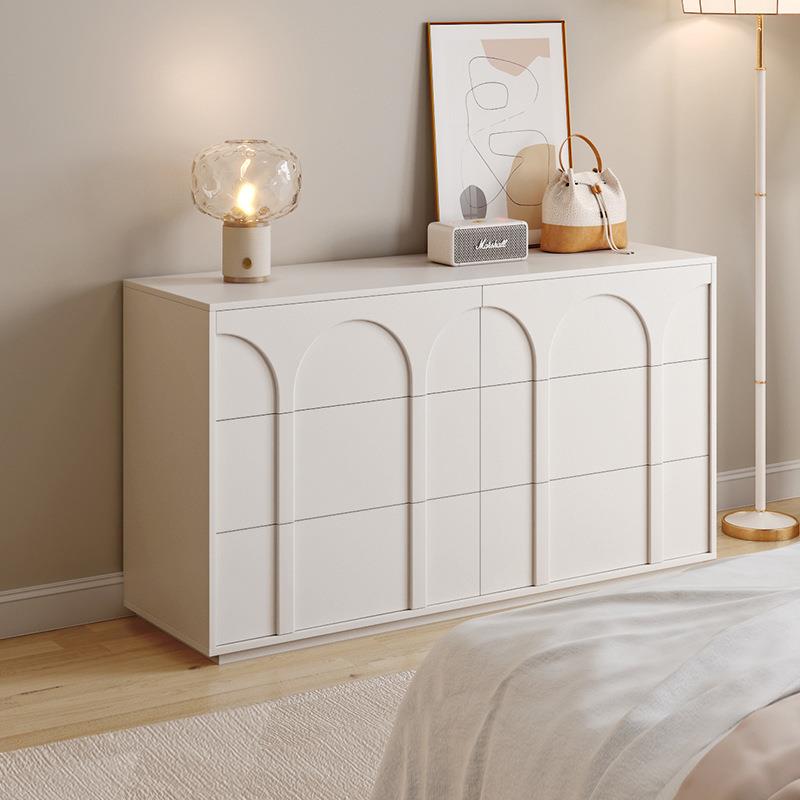 绿派奶油风六斗柜卧室抽屉储物柜超薄30cm床尾梳妆台收纳柜一体