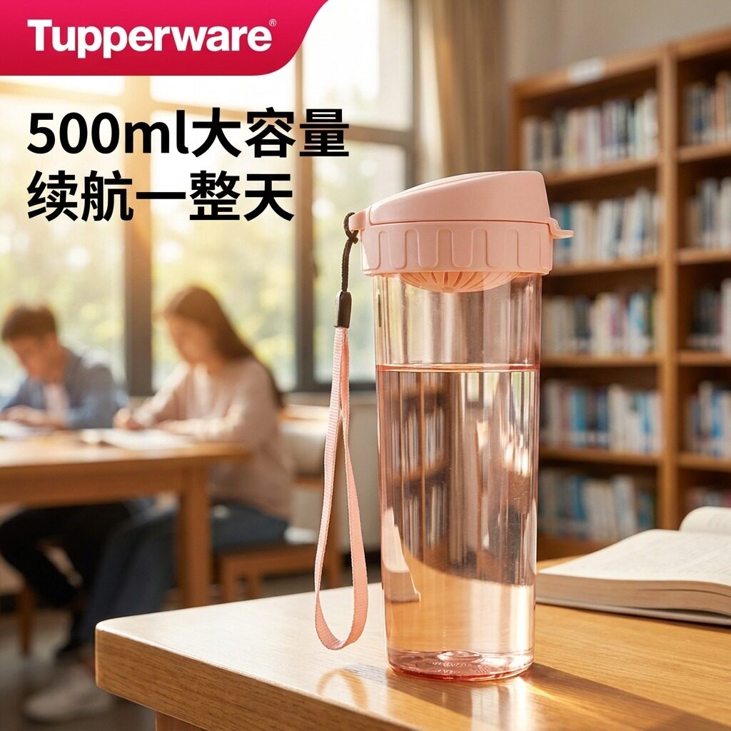 特百惠茶韵水杯500ML大容量便携学生高颜值耐高温塑料杯子运动