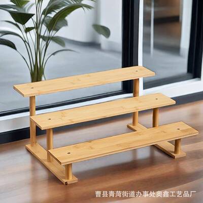 桌面木质置物架三层台阶式陈列架橱柜手办展示架卧室实木储物架
